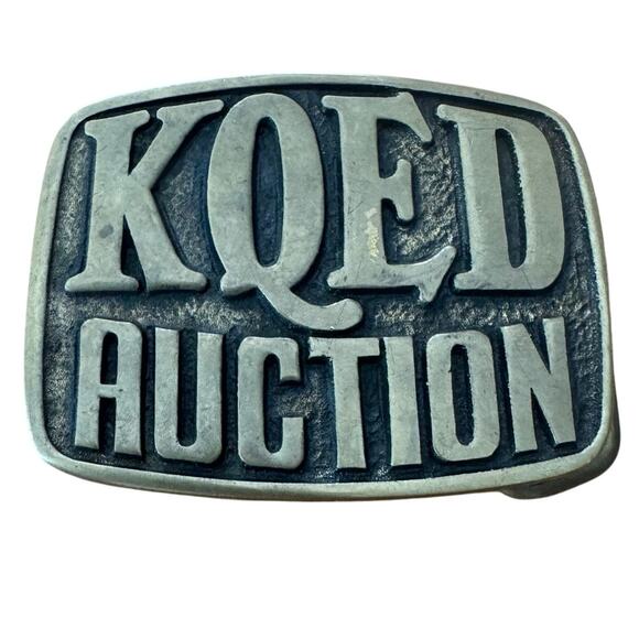 Vintage 1978 KQED Auction Brass Belt Buckle San Francisco Public FM Radio - Picture 1 of 10